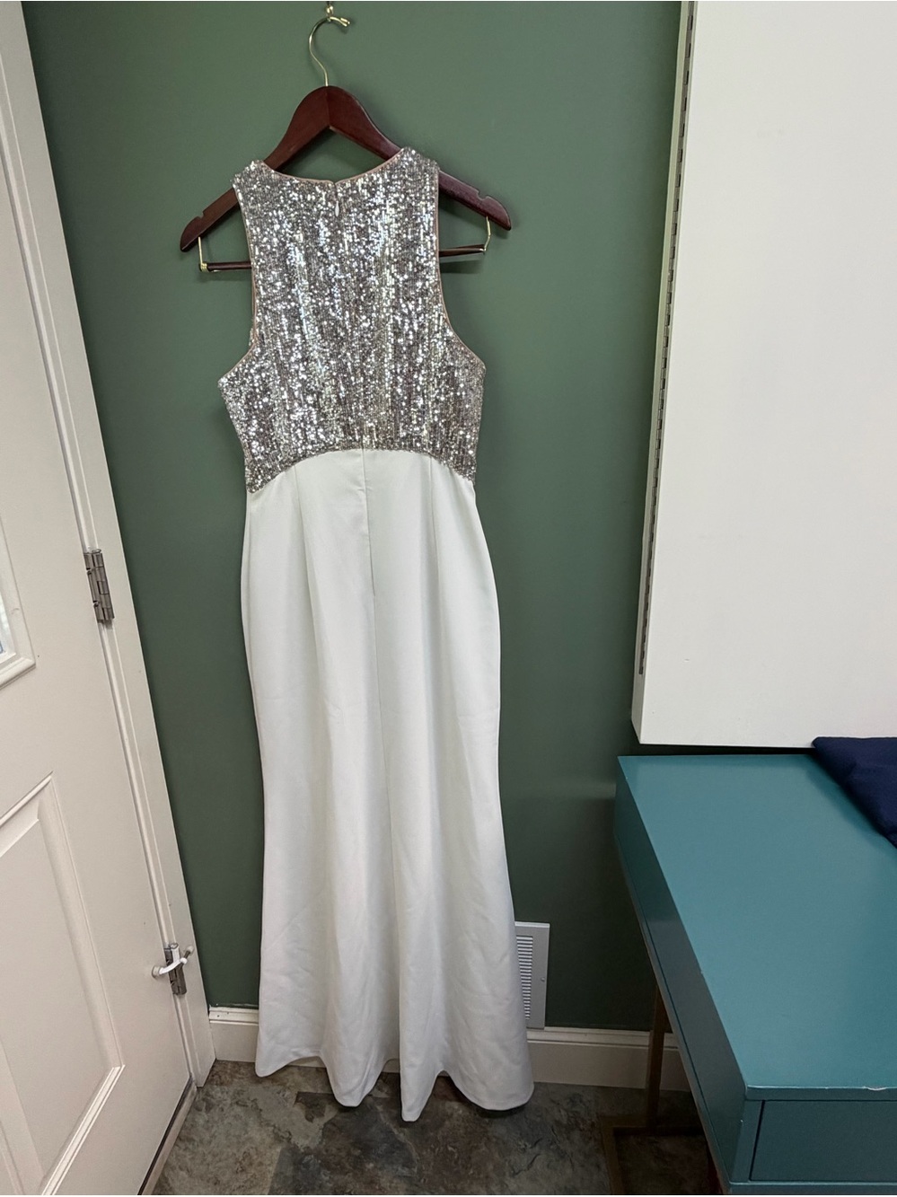 Sachin & Babi Sequin Bodice White Evening gown.